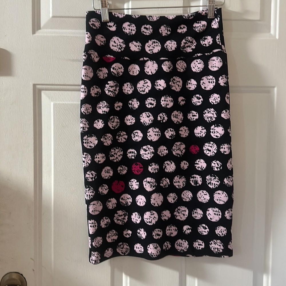 LULAROE POLKA DOT PENCIL SKIRT: BLACK/PINK: EUC: SIZE XS